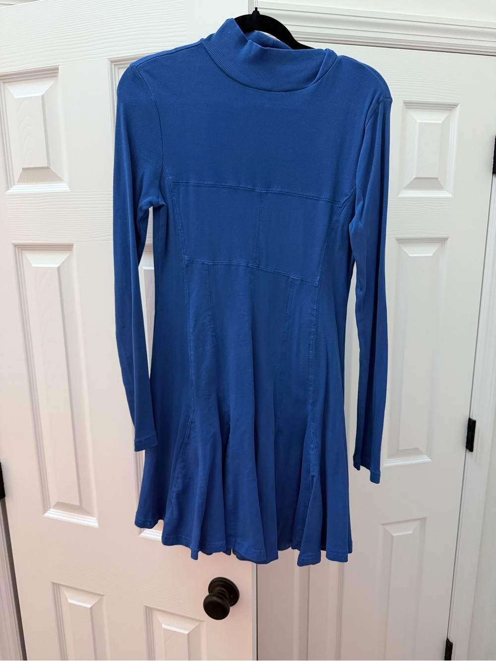 Long Sleeve High-Neck Blue Fit & Flare Dress